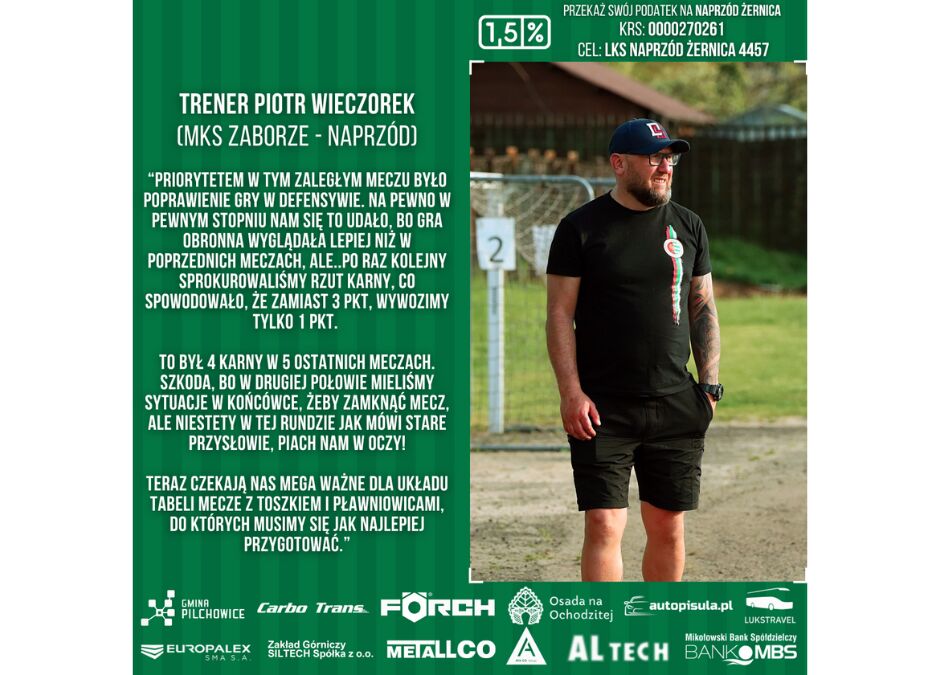 Komentarz trenera Wieczorka do meczu z MKS Zaborze