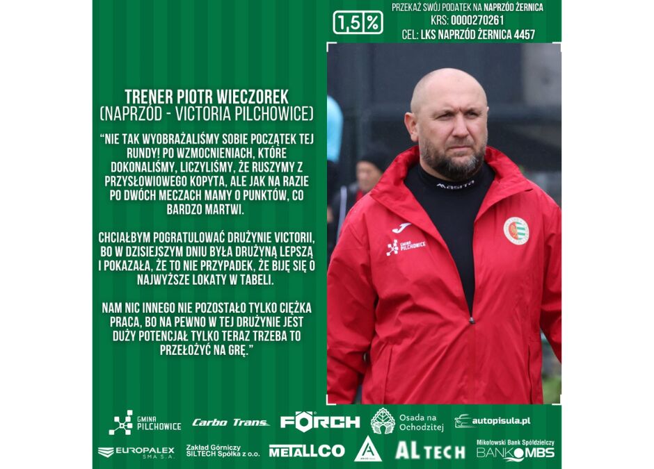 Komentarz trenera Wieczorka do meczu z Victorią Pilchowice