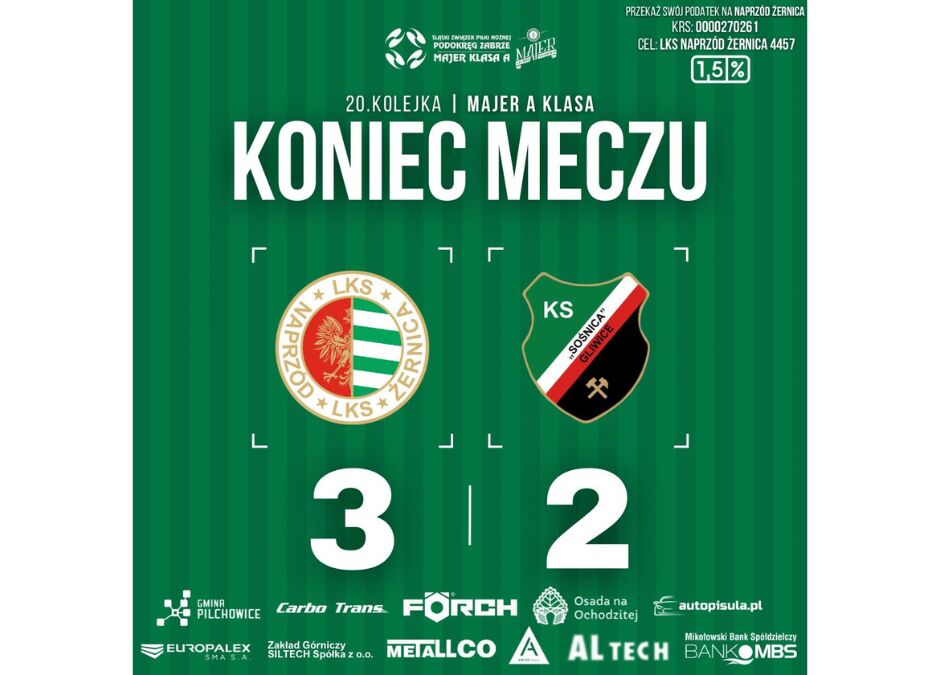 A klasa: Naprzód 3:2 Sośnica II Gliwice