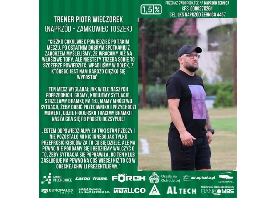 Komentarz trenera Wieczorka do meczu z Zamkowcem