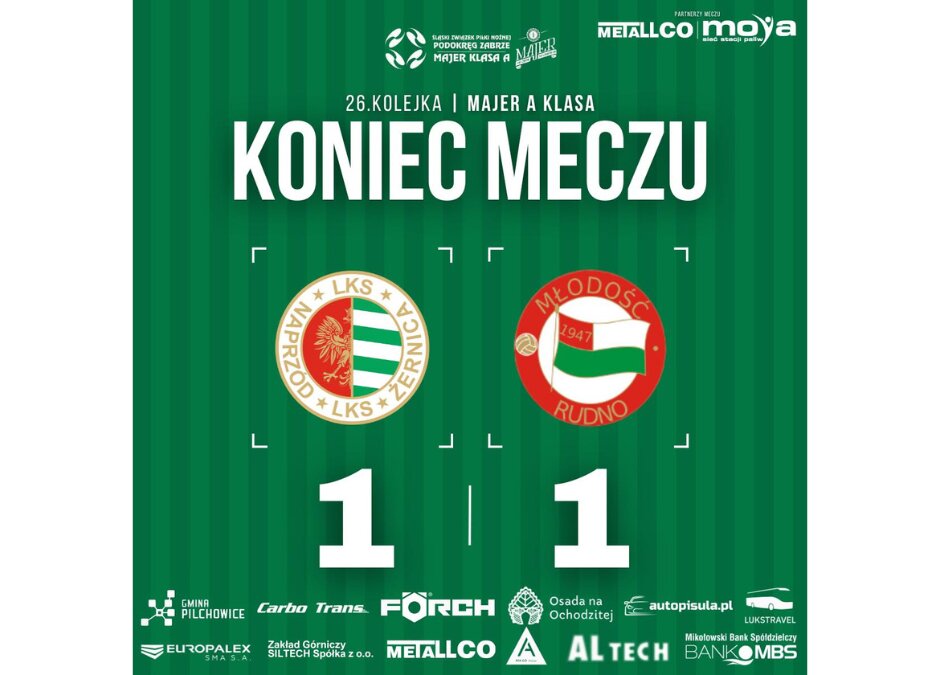 Majer A klasa: Naprzód 1:1 Młodość Rudno