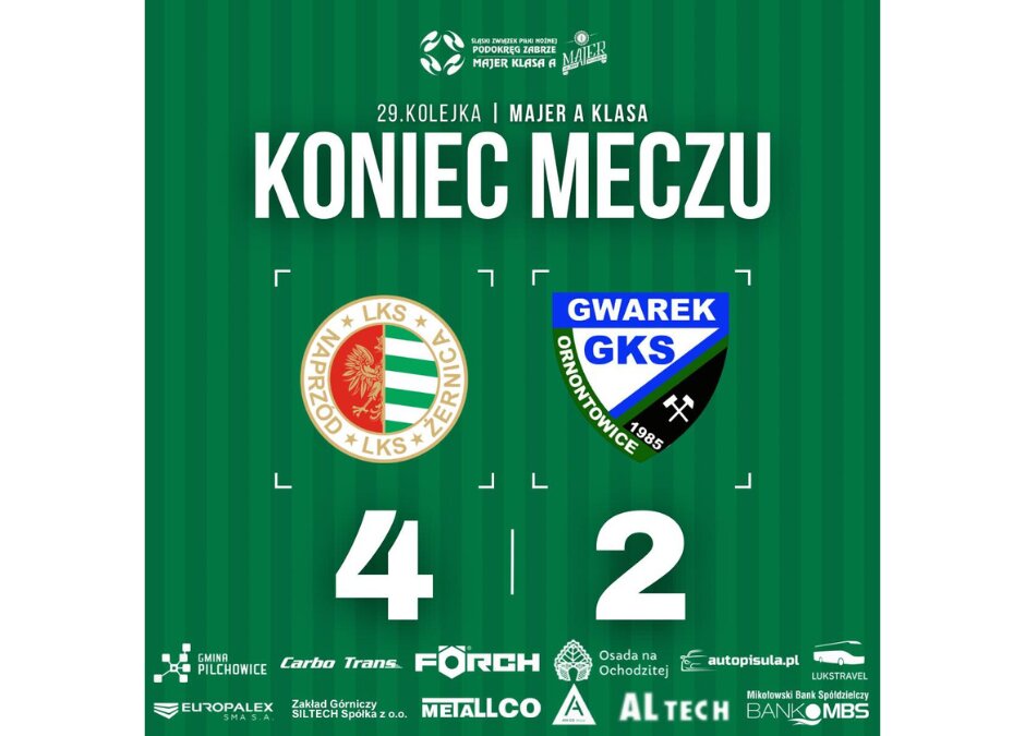 Majer A klasa: Naprzód 4:2 Gwarek II Ornontowice