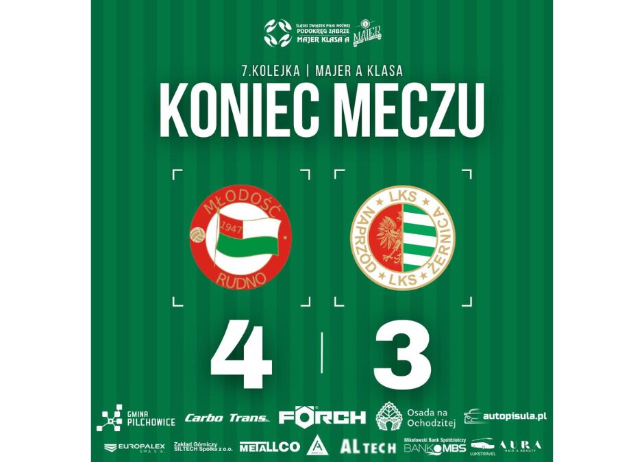 Majer A klasa: Młodość Rudno 4:3 Naprzód